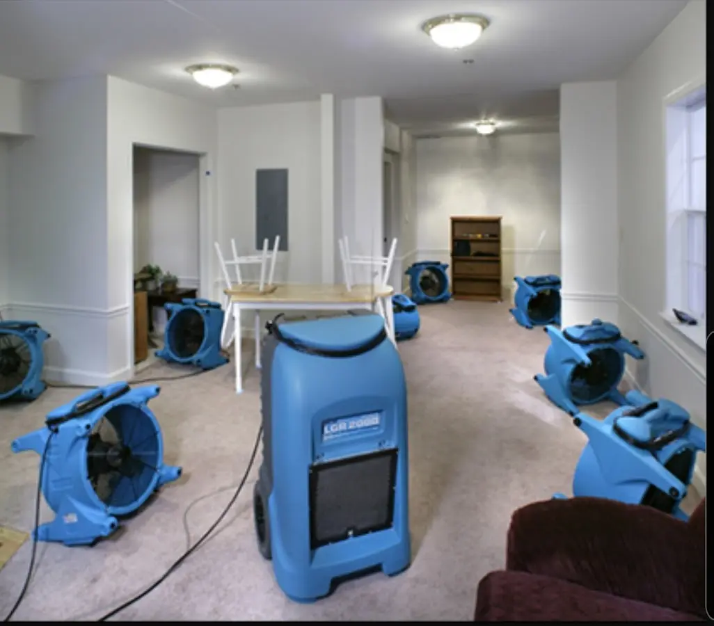 Air movers and dehumidifier setup for Water Damage Restoration in San Rafael